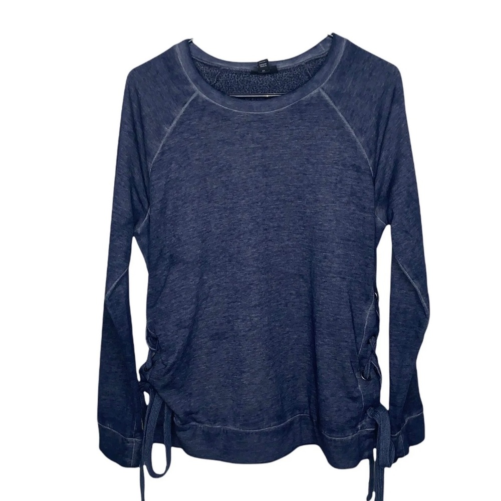 A.N.A women’s navy pullover sweatshirt long sleeves tie sides size Med…